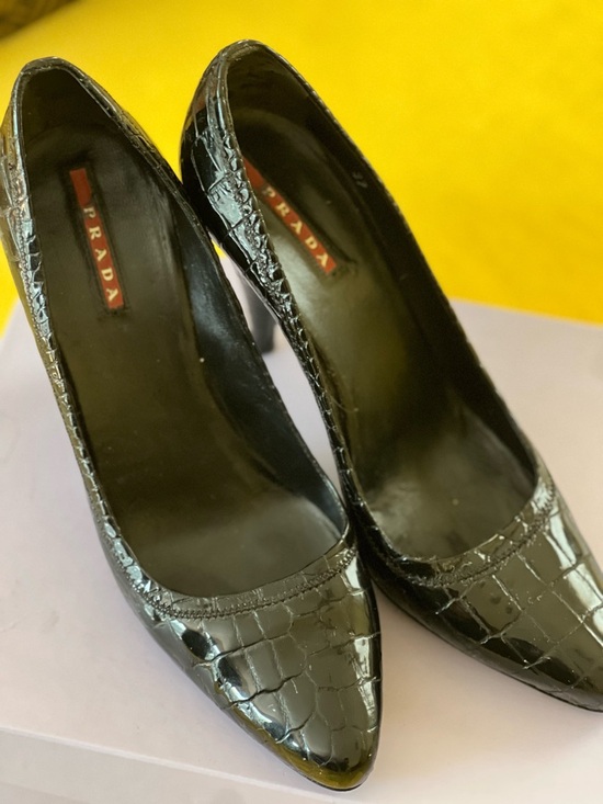 Prada Shoes - Prada Black Croc-Embossed Patent Leather Pointed Pumps
